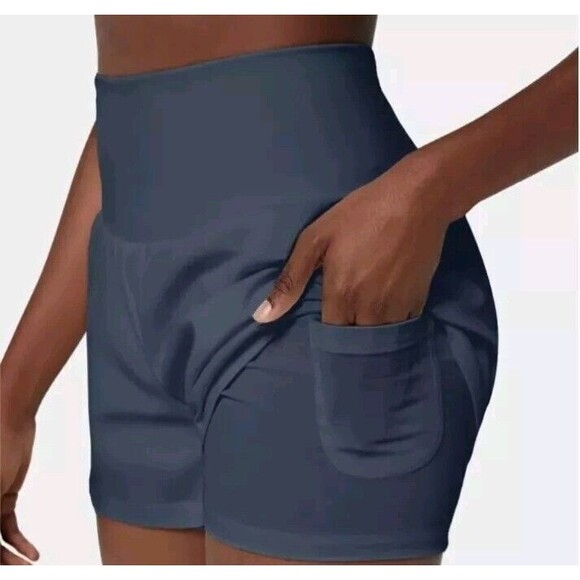 Halara Women's Super High Waisted 2-in-1 Yoga Shorts Size XL Blue Indigo Hybrid - Picture 4 of 10